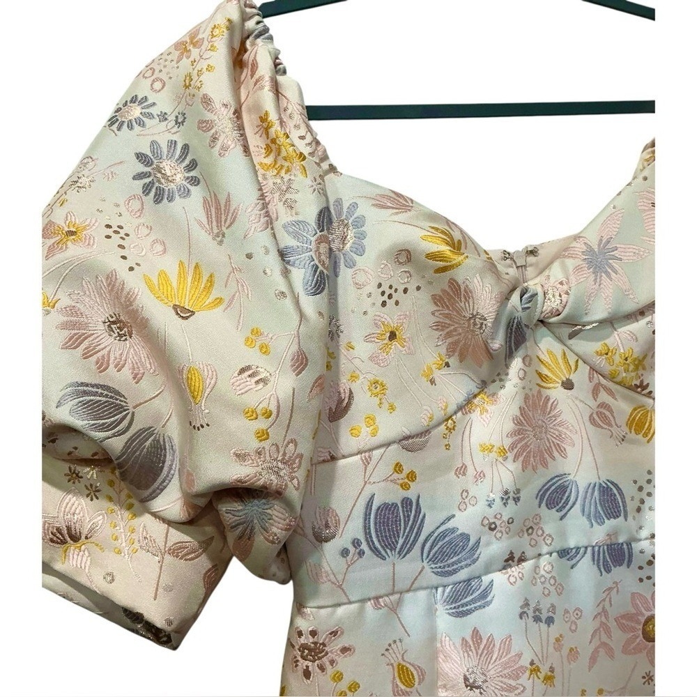 Slate & Willow Floral Embroidered Jacquard Puff Sleeve Mini Dress 6 - Picture 6 of 9